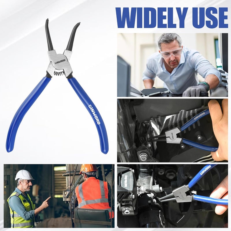 GINWORD 7-inch 4 Pcs Snap Ring Pliers Set, Circlip Pliers Kit, Straight/Bent Jaw, Internal/External Heavy Duty C Clip Pliers for Ring Remover Retaining,Blue - Image 3
